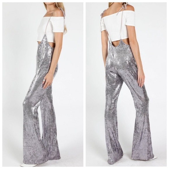 🆕Black sequin jumpsuit with ties - Picture 5 of 6